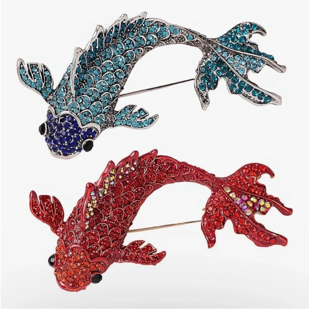 Luxe Blue Crystal Koi Fish Rhinestones Brooch